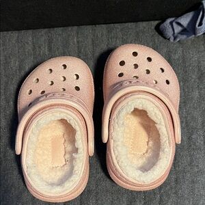 CROCS Pink Kids Slippers with Fleece Lining